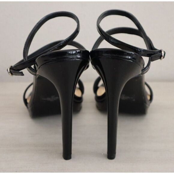 GUESS Women's Sz 8.5M Black Patent Leather Tarena Strappy Sandals - Picture 2 of 8